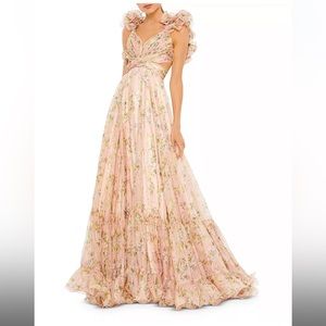 MAC DUGGAL Floral Chiffon Cutout Ballgown - Pink Multi - Size 6
